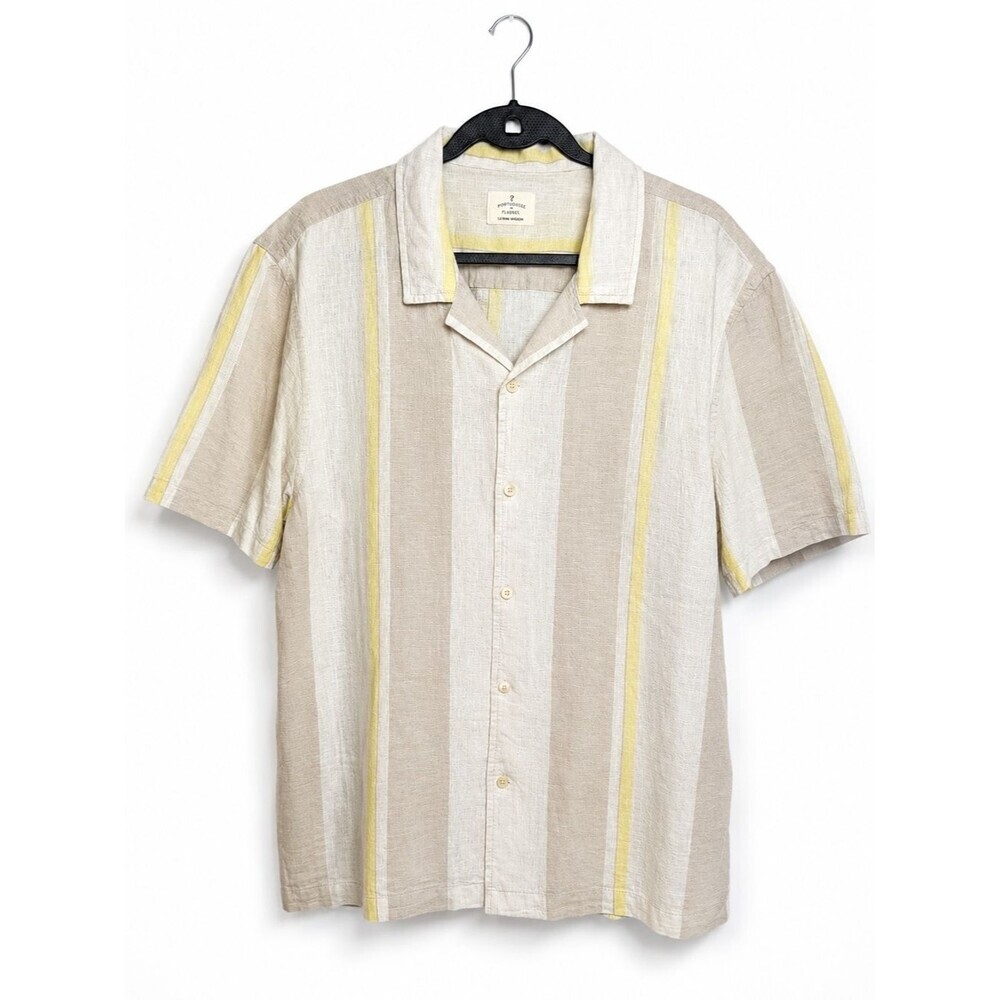 CLEARANCE! Mutual Weave Men's Linen/Cotton Blend Stripe Shirt in Beige&Yellow XL